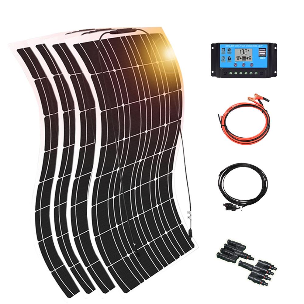 Bảng điều khiển năng lượng mặt trời 300w kit hoàn chỉnh 12v xe RV thuyền cắm trại pin 5v sạc điện thoại di động hệ thống quang điện đơn tinh thể 1000w 220v Màu sắc: 600w bộ màu trắng