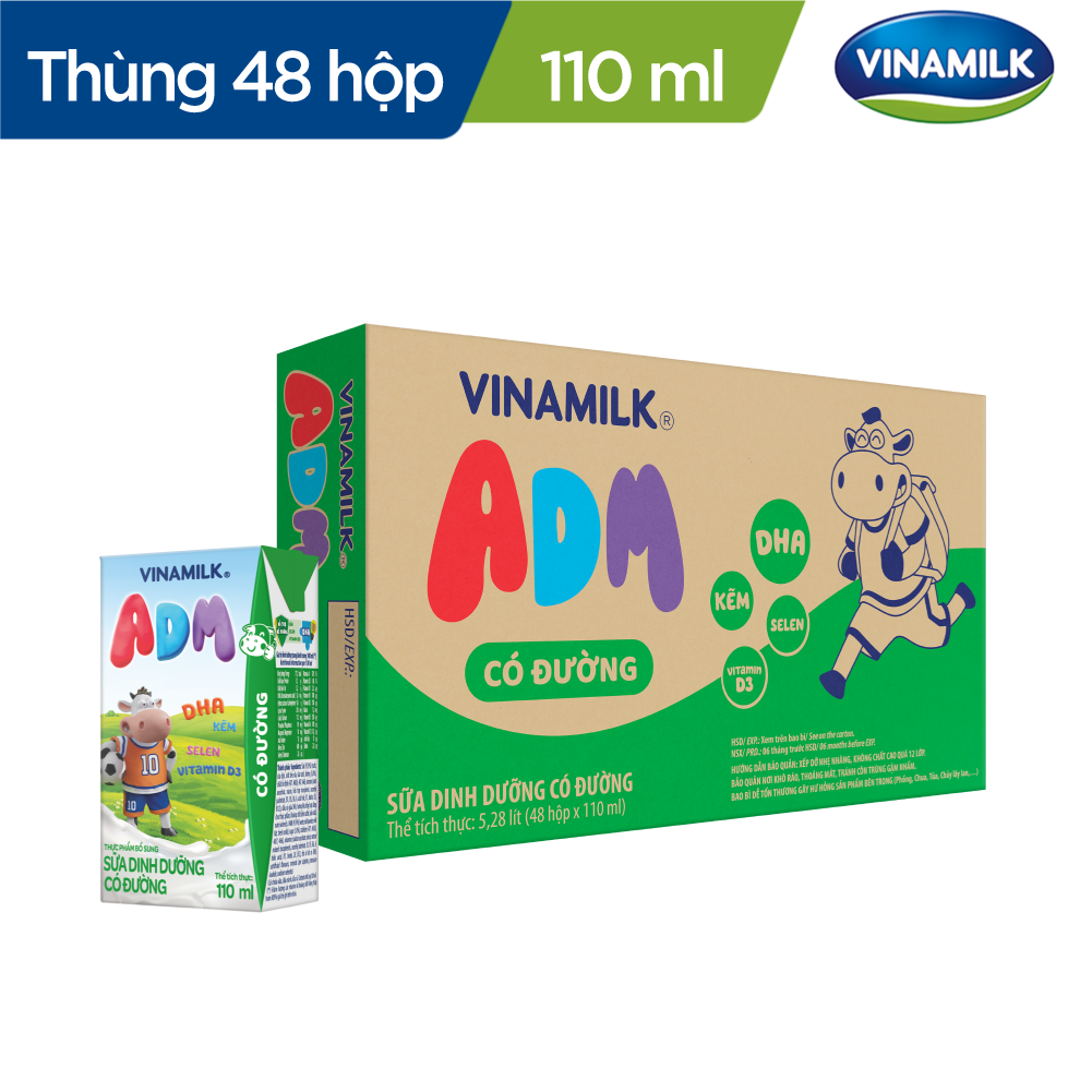 Thùng 48 Hộp Sữa dinh dưỡng Có đường Vinamilk ADM (110ml)