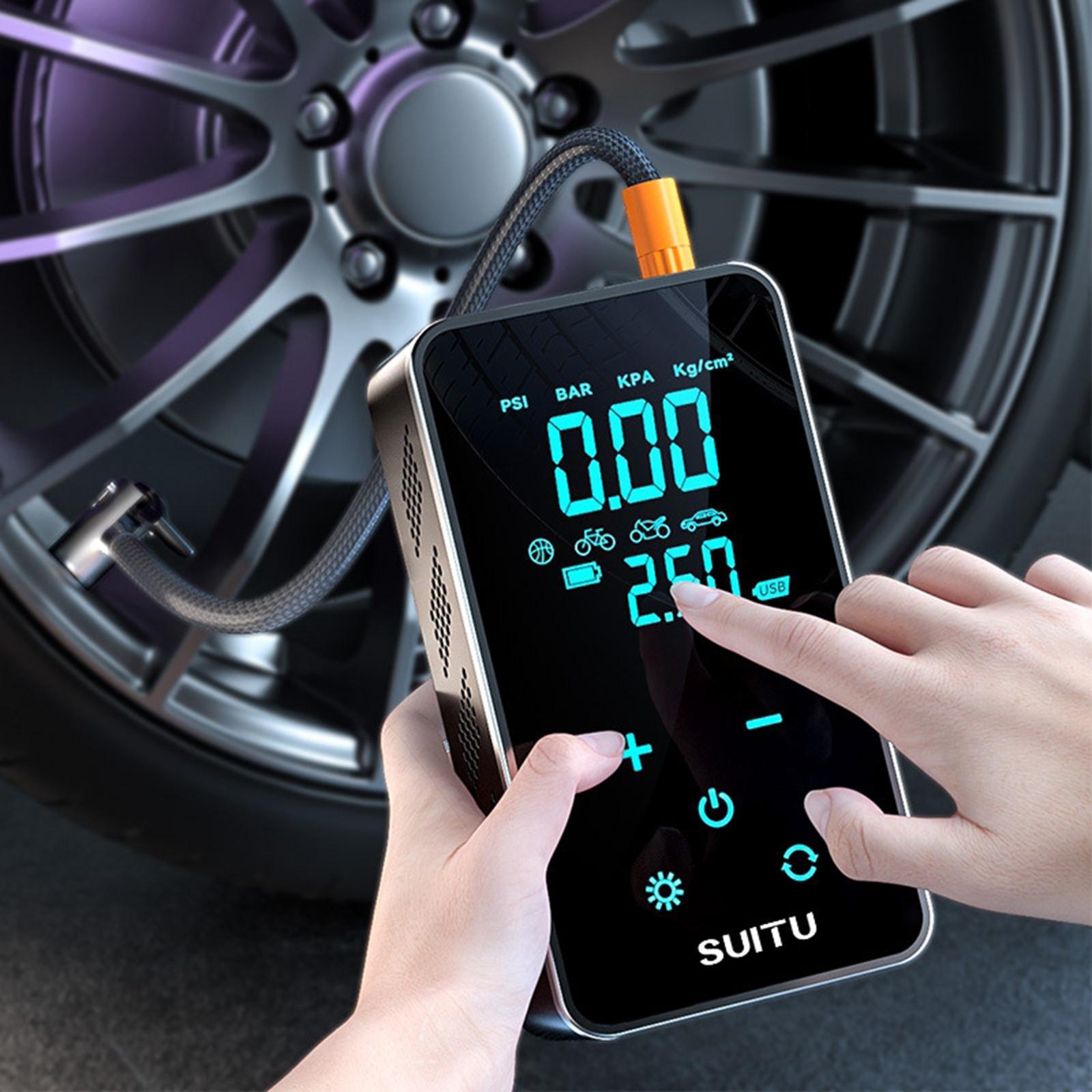 Tire Pump Tire Inflator 5V1A Multifunctional Charging Stop Rechargeable Mini Car with Cable Tire Inflatable Pump Touch Screen