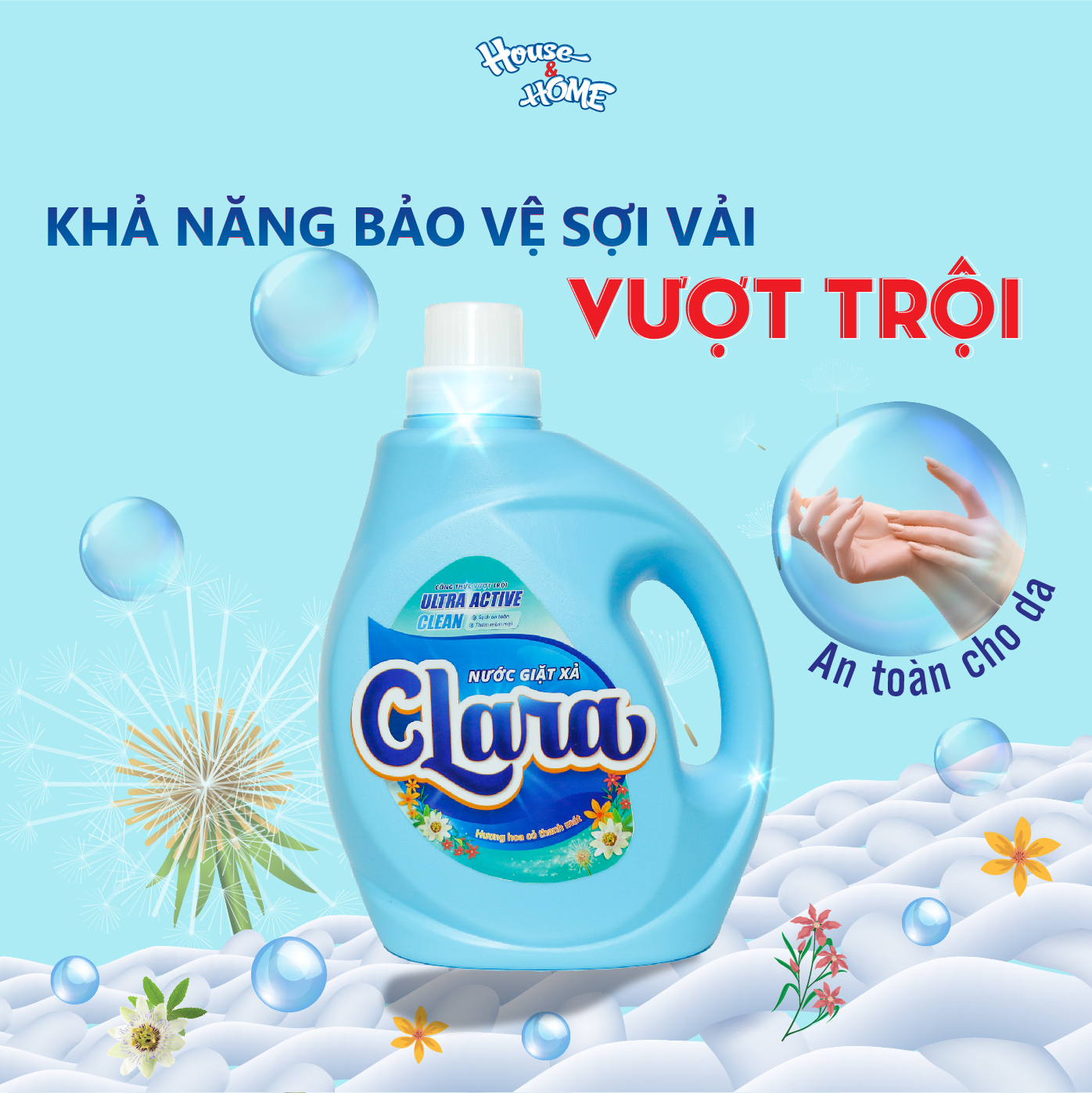 Nước giặt xả Clara hương hoa cỏ thanh mát can 2.6kg