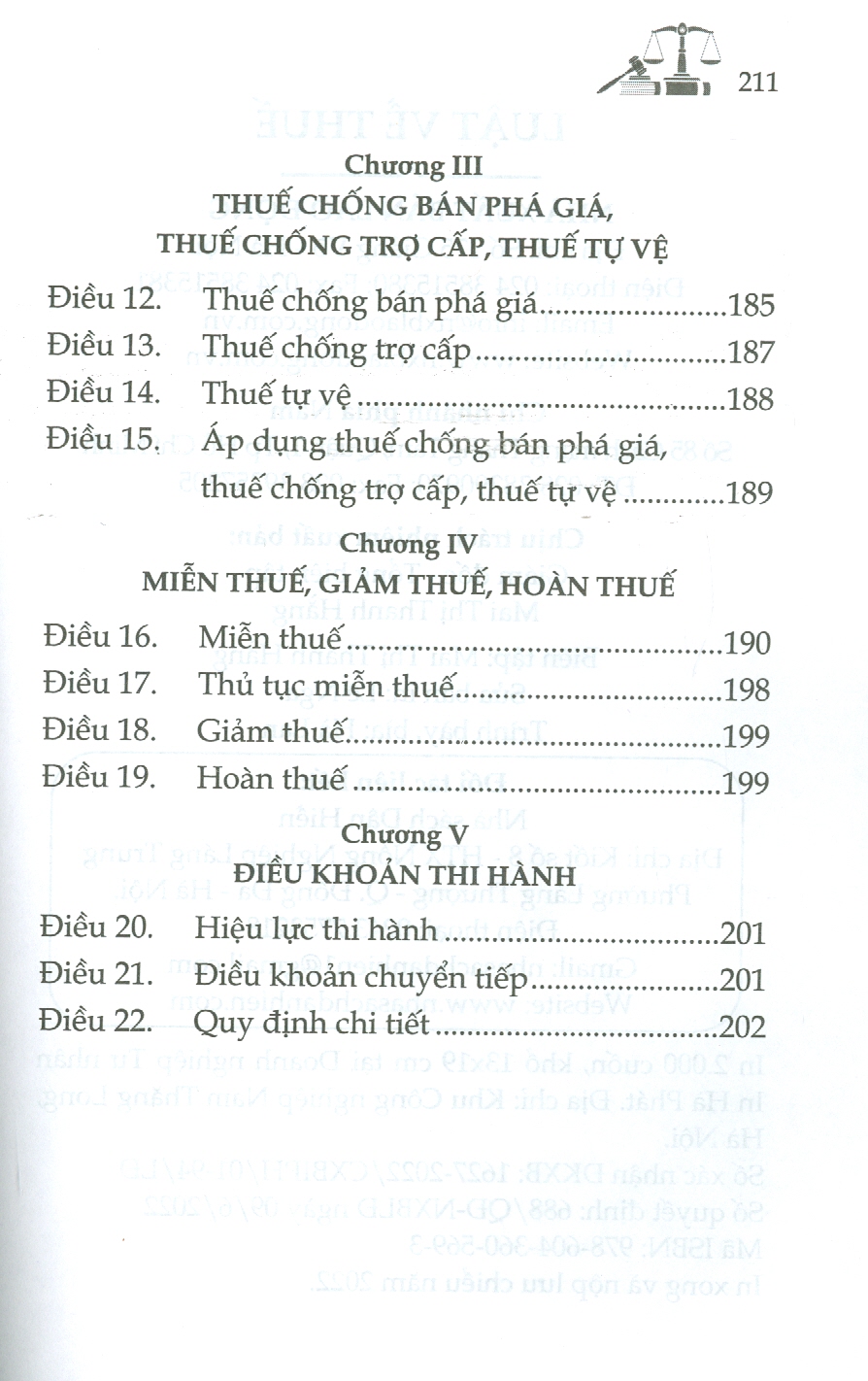 Luật Về THUẾ  (Luật Thuế Thu Nhập Cá Nhân; Luật Thuế Thu Nhập Doanh Nghiệp; Luật Thuế Giá Trị Gia Tăng; Luật Thuế Tiêu Thu Đặc Biệt; Luật Thuế Xuất Khẩu, Thuế Nhập Khẩu)