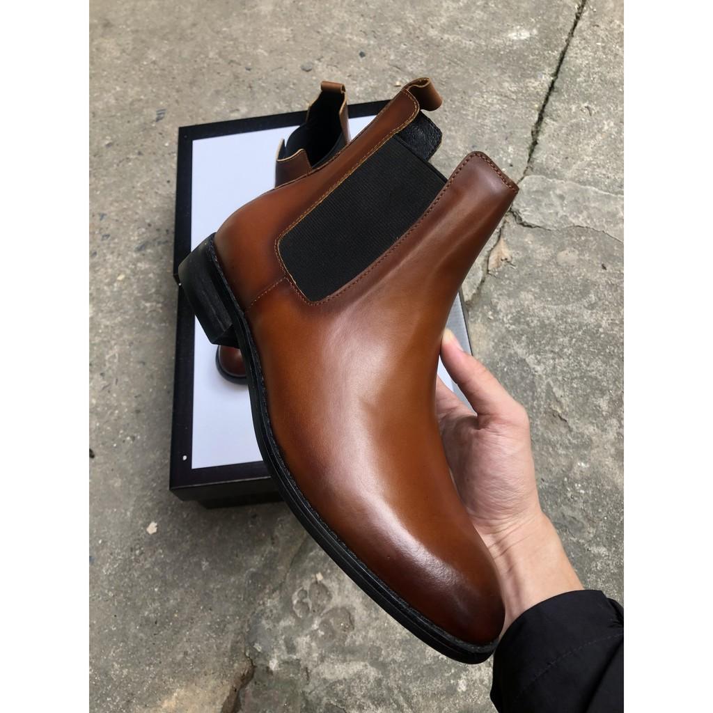 Giày Chelsea Boots công sở, đế phíp gỗ, da bò nguyên tấm