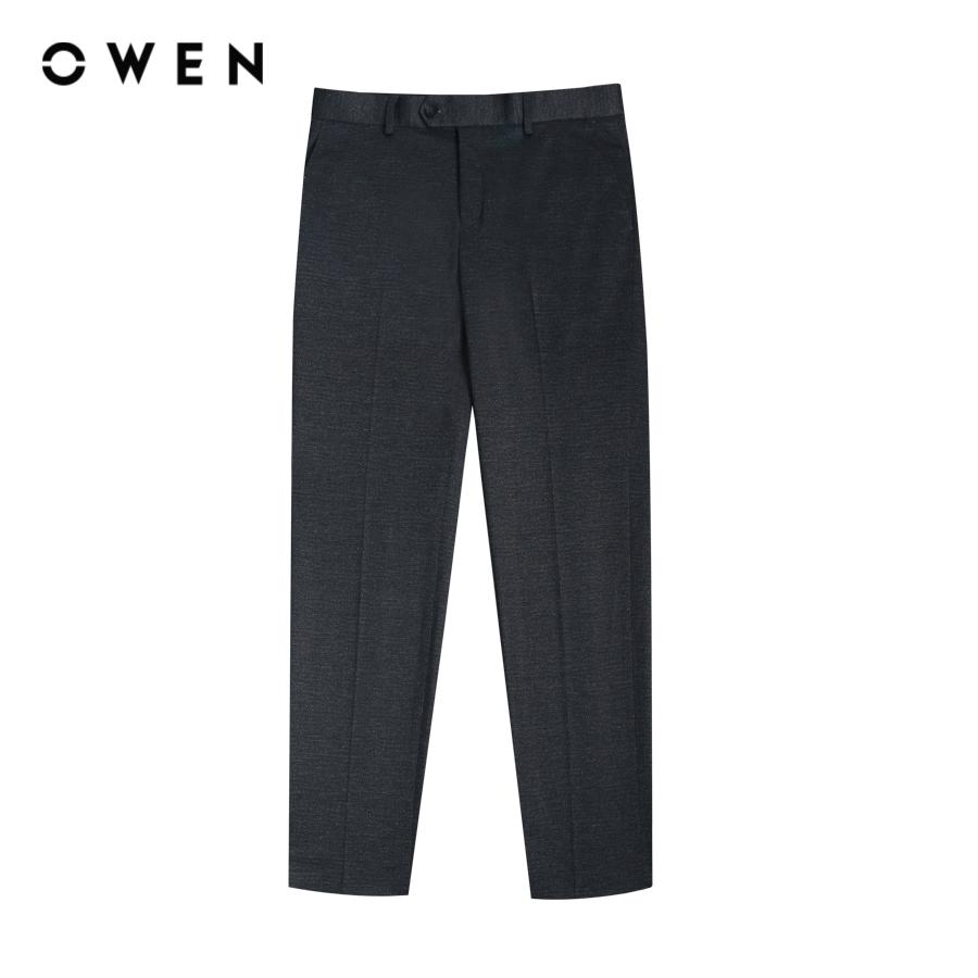 OWEN - Quần tây nam form Regular fit màu Đen Melange/slub/Oxford Knit QR220681