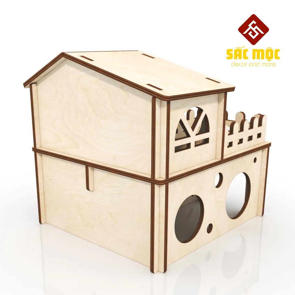 Mô Hình Nhà 2 tầng #11 Gỗ Lắp Ráp Cho Lồng Chuột Hamster Size 17.5*19*18 cm