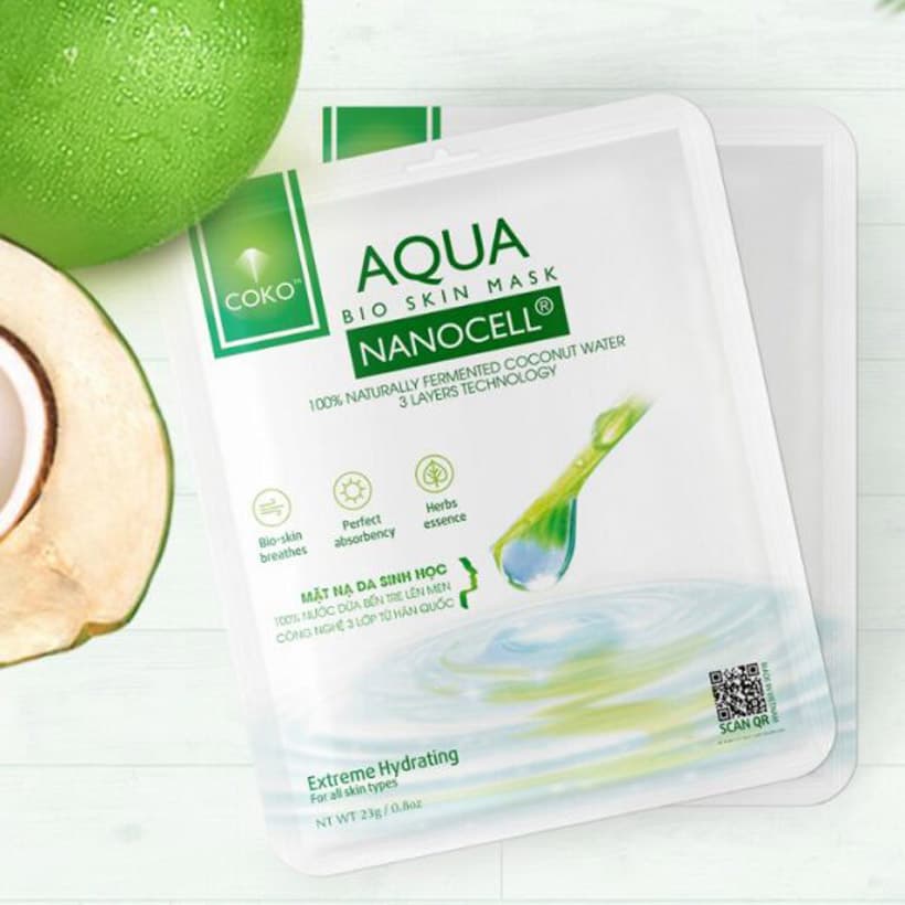 Combo 10 Mặt Nạ Da Sinh Học Dưỡng Ẩm Chuyên Sâu COKO NANOCELL Aqua Mask (23g/miếng) esng)