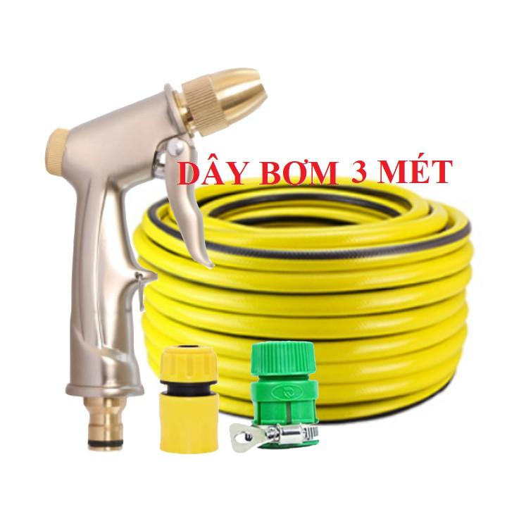 Bộ dây vòi xịt nước rửa xe, tưới cây đa năng, tăng áp 3 lần, loại 3m, 5m 206701-1Qđầu đồng, cút, nối PE, d.vàng
