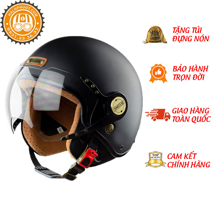 Mũ Bảo Hiểm 34 Bulldog Pom - Đen Nhám Lót Nâu - L