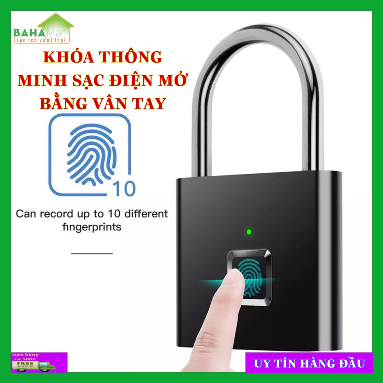 KHÓA THÔNG MINH SẠC ĐIỆN MỞ BẰNG VÂN TAY chỉ mất 1 giây để mở khóa, dễ dàng để hoạt động, cài đặt tối đa 10 vân tay lưu trữ trực tiếp trong khóa thông minh.