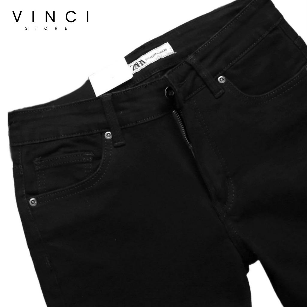 Quần Jean Nam Đen Trơn Skinny & Slim Fit Ống Côn Co Dãn Tôn Dáng