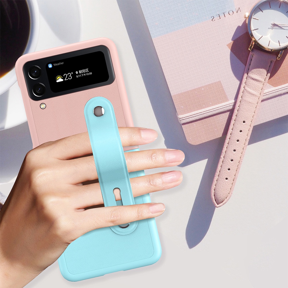 Ốp lưng đai đeo hand trap chống sốc cho Samsung Galaxy Z Flip 3 / Z Flip 4 hiệu HOTCASE Wristband Stand Phone Case - chất liệu cao cấp, thiết kế thời trang sang trọng có đai đeo tay an toàn - Hàng nhập khẩu