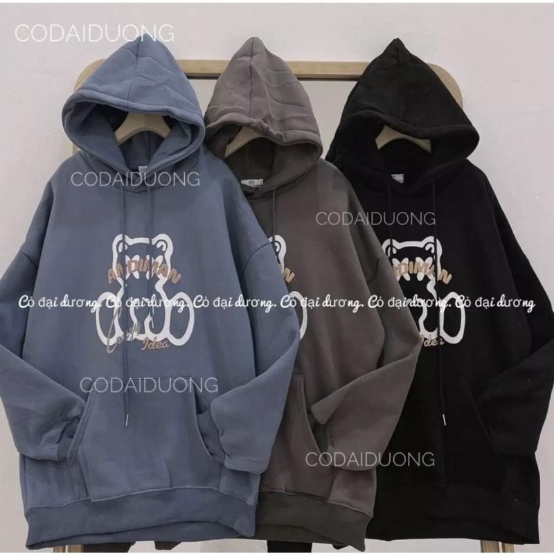Áo khoác hoodie form rộng, Áo khoác unisex nỉ ngoại chống UV gấu