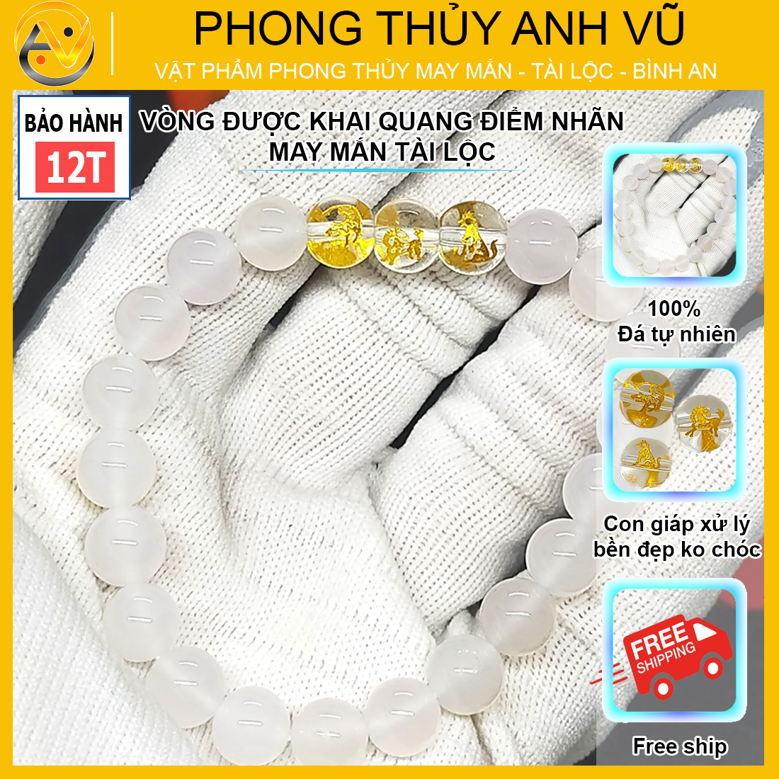 Vòng phong thủy mệnh kim dần ngọ tuất chất liệu mã não vàng - size 8 10ly cho nữ - có khai quang điểm nhãn - may mắn tài lộc - PHONG THỦY ANH VŨ