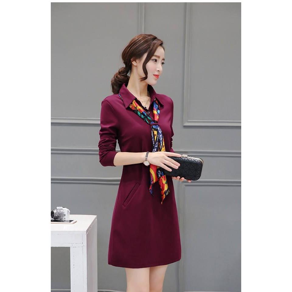 Đầm cổ đức dài tay tặng kèm khăn cổ DVNL14