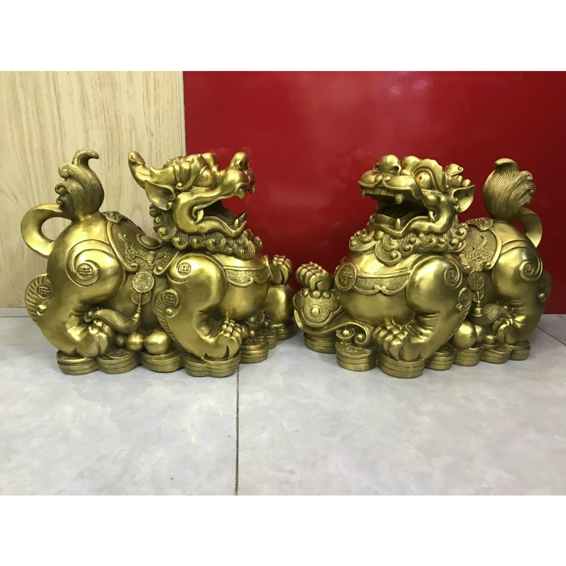 Đôi Tỳ hưu như ý - Tỳ hưu đồng nguyên khối (kt 28x34cm)