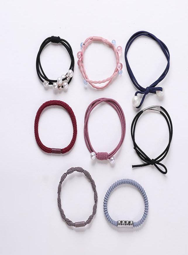 Combo 8 dây buộc tóc kiểu đơn giản, thanh lịch