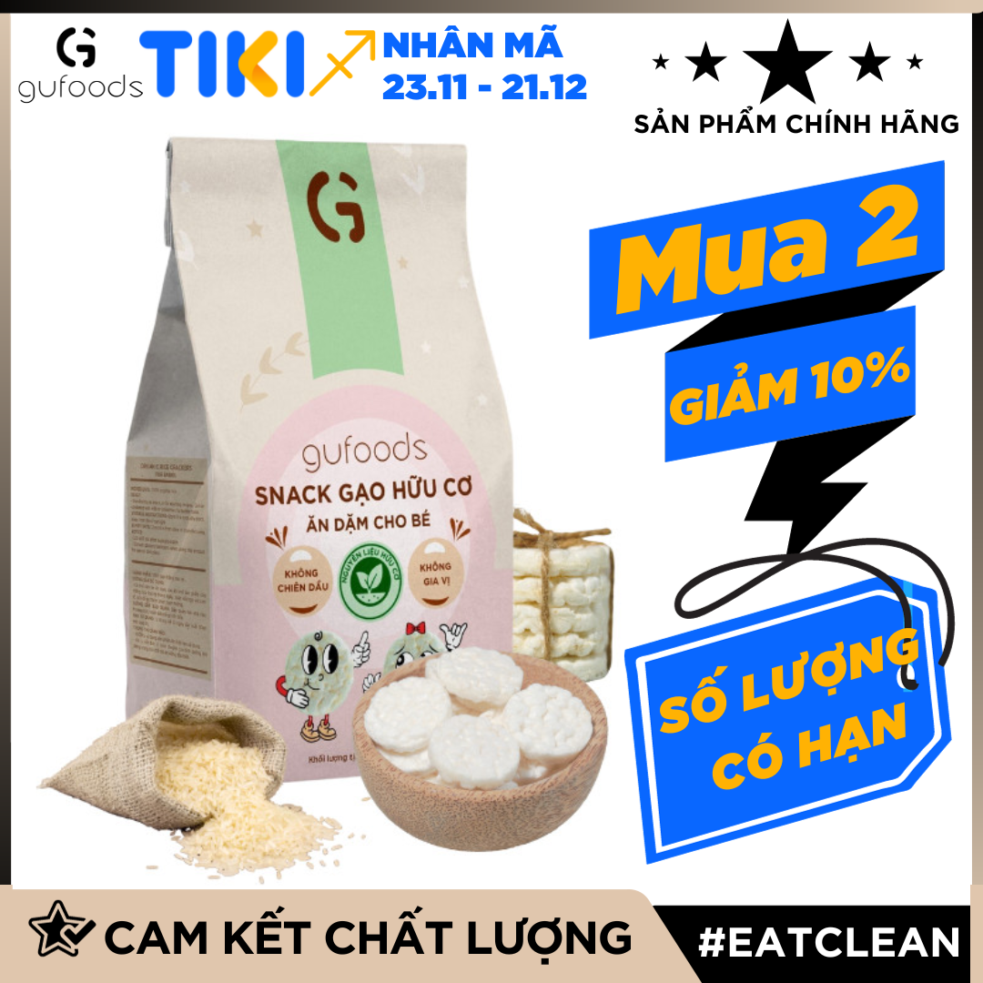 Bánh snack ăn dặm hữu cơ cho bé GUfoods - Thành phần gạo organic, Không gia vị, Dễ Tiêu hoá, Phù hợp cho bé từ 1 tuổi