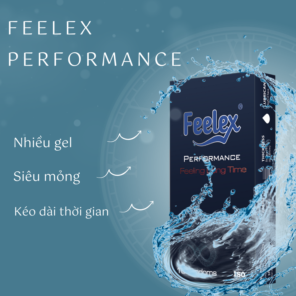 Bao cao su Feelex Performance Premium siêu mỏng, kéo dài thời gian quan hệ, hộp 10bcs
