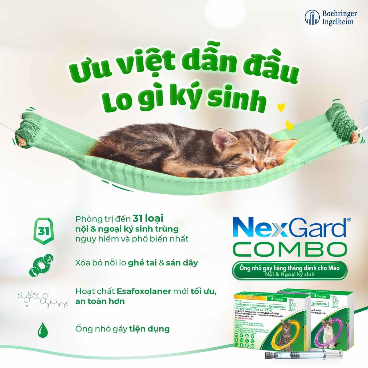 Nexgard Combo diệt nội ngoại ký sinh trùng (mèo nhỏ hơn 2,5kg)