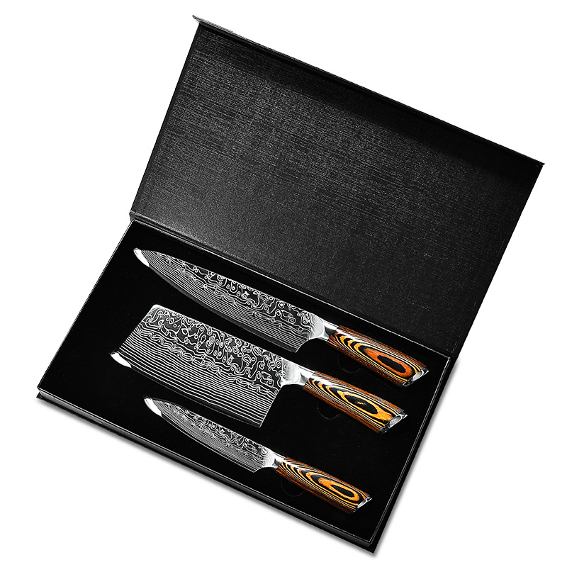 DAO - BỘ 3 DAO BẾP NHẬT BẢN THÉP DAMASCUS BDT2 vns