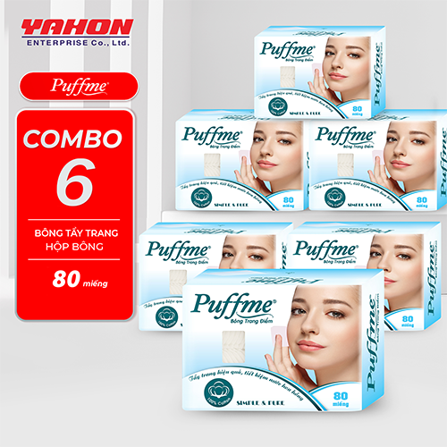 Combo 6 Hộp Bông Tẩy Trang Ép Biên PUFFME, 80 Miếng/Hộp