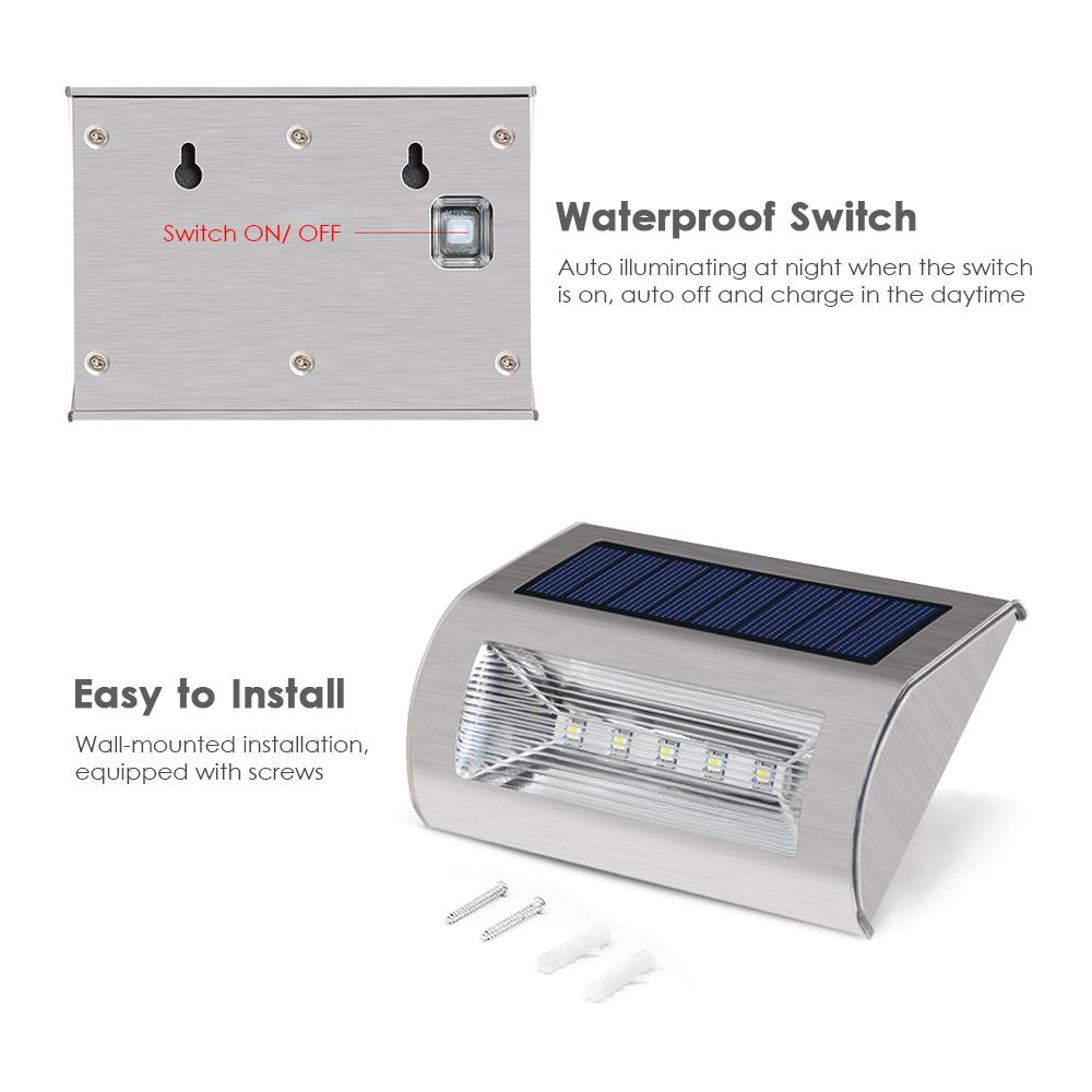 Đèn năng lượng mặt trời Đèn LED treo tường bằng thép không gỉ, không thấm nước