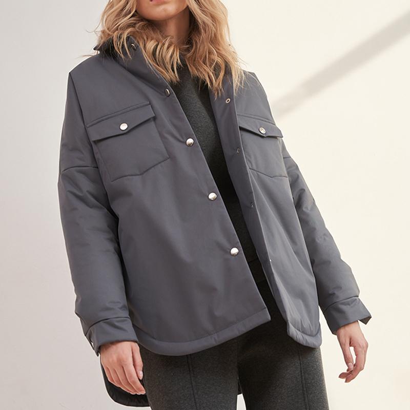 Cổ Gập Parkas Thời Trang Nữ Phối Dây Áo Khoác Nữ Thanh Lịch Chắc Chắn Túi Trước Cotton Áo Khoác Nữ Nữ