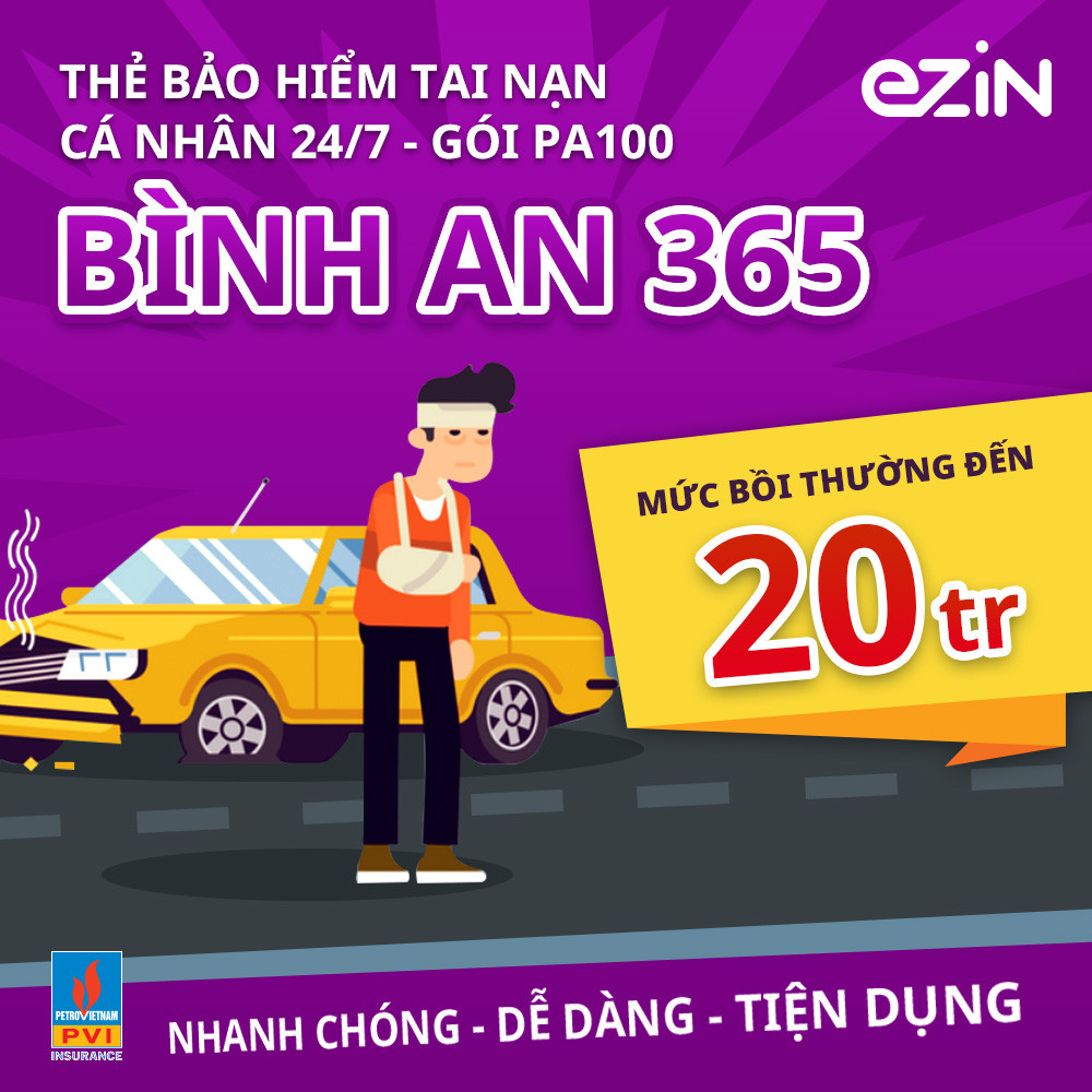 [1 năm] Bảo Hiểm Bình An 365 (Tai Nạn 247) điện tử PVI áp dụng toàn quốc