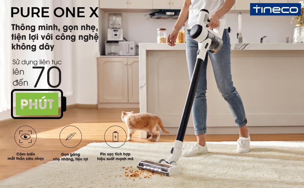 Máy Hút Bụi Cầm Tay Thông Minh Tineco Pure One X, Máy Hút Bụi Sàn Nhà,Thảm, Ghế Sofa, Giường, Rèm Cửa, Lực Hút Mạnh