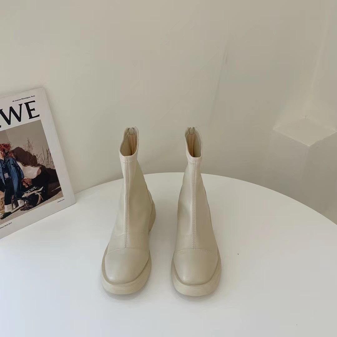 ỚI VỀ CÓ SẴN - ẢNH THẬT Giày bốt nữ cổ ôm mũi tròn đế 3cm da mềm màu đen trắng nâu khóa sau cao cấp