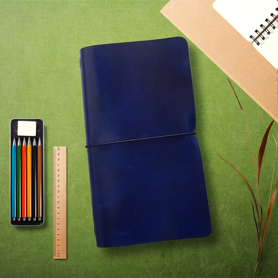 Sổ da Midori Travel Notebook - Xanh Navy (Chưa có ruột sổ)