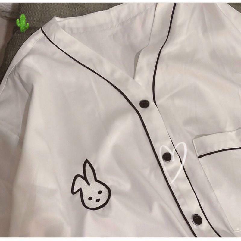 Áo Sơ Mi Tay Lỡ Form Rộng Viền Chỉ Nổi LOGO THÊU Nam Nữ Unisex