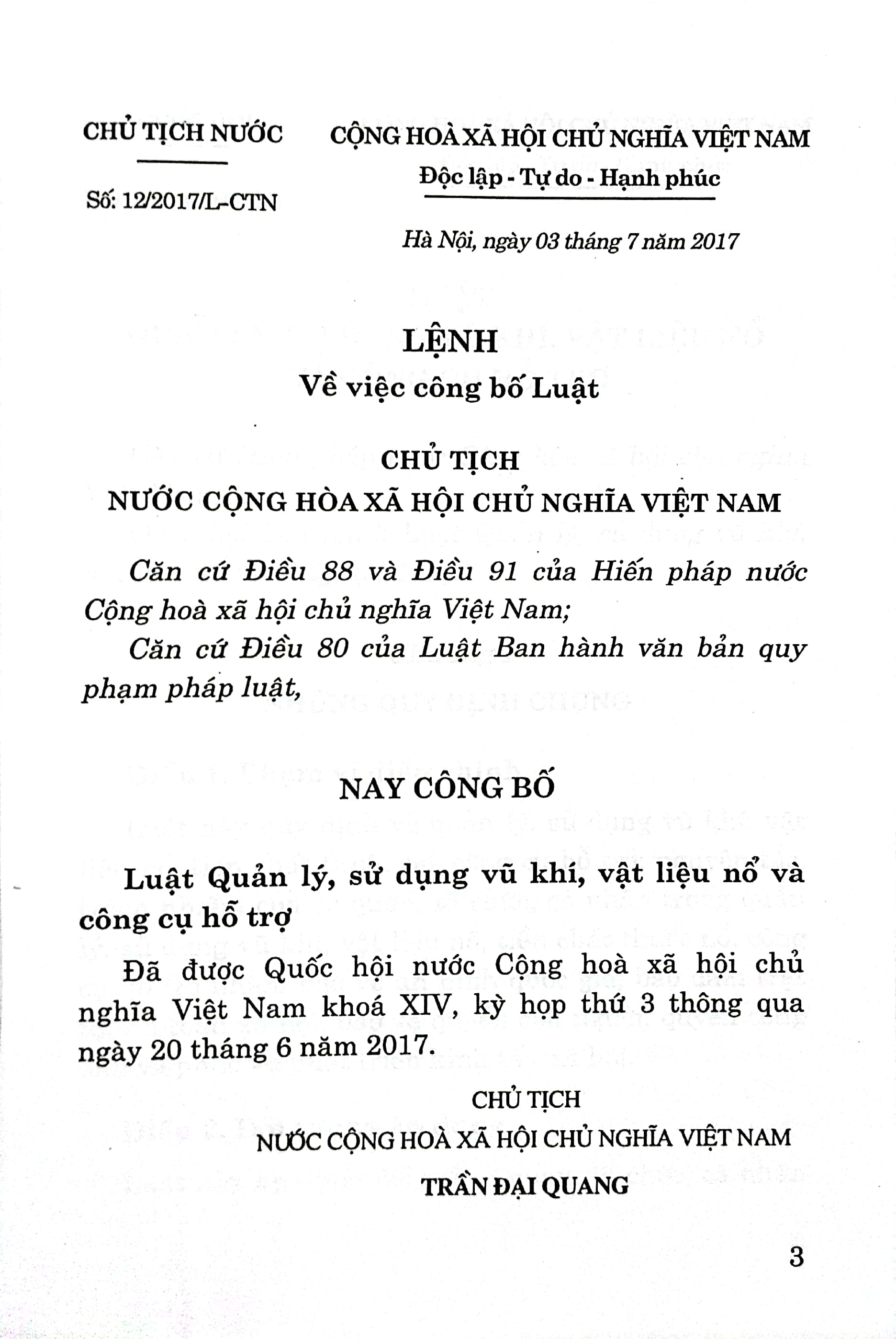 Luật Quản lý, sử dụng vũ khí, vật liệu nổ và công cụ hỗ trợ