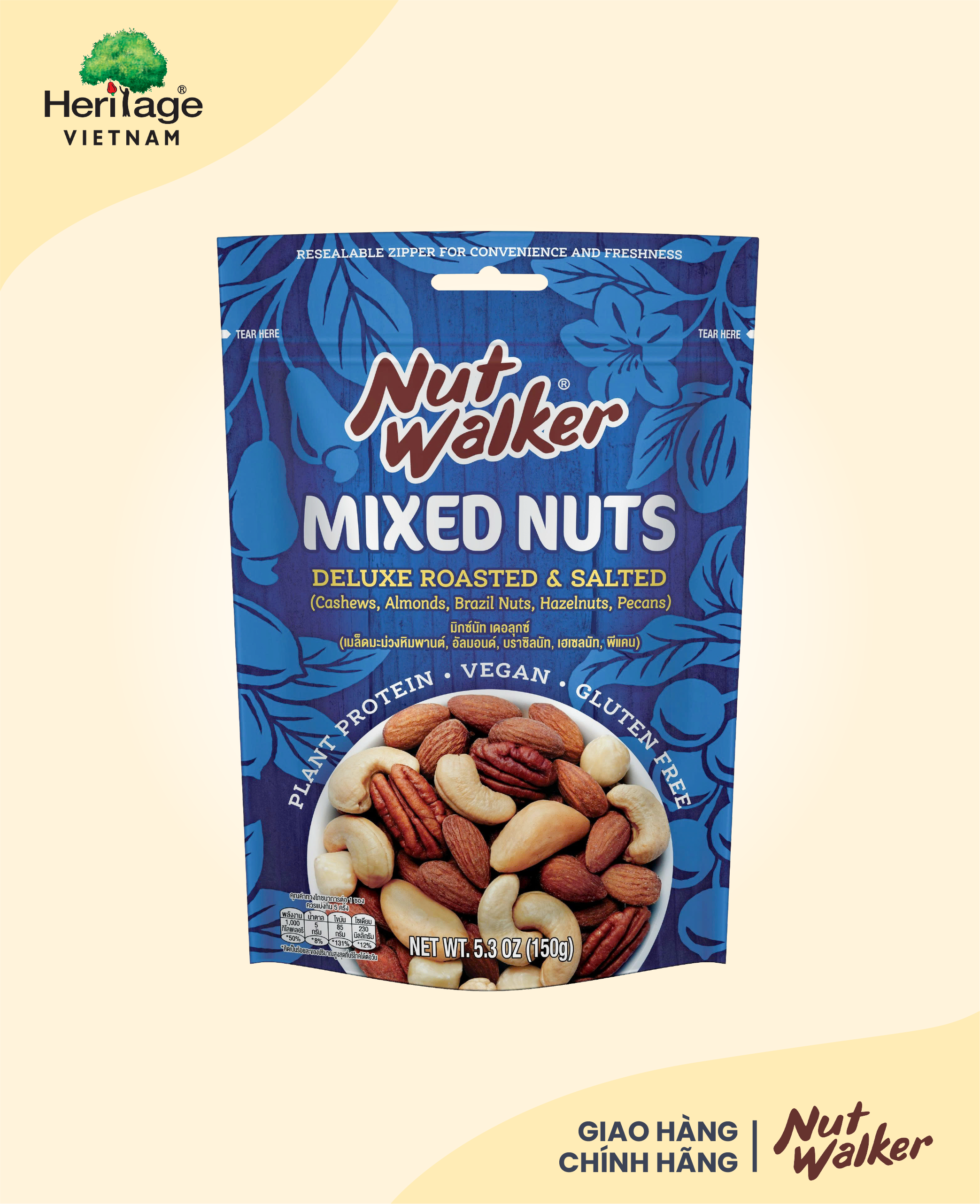 Nut Walker - Gói 150gr Hạt hỗn hợp cao cấp rang muối (Deluxe Roasted &amp; Salted Mixed Nuts)