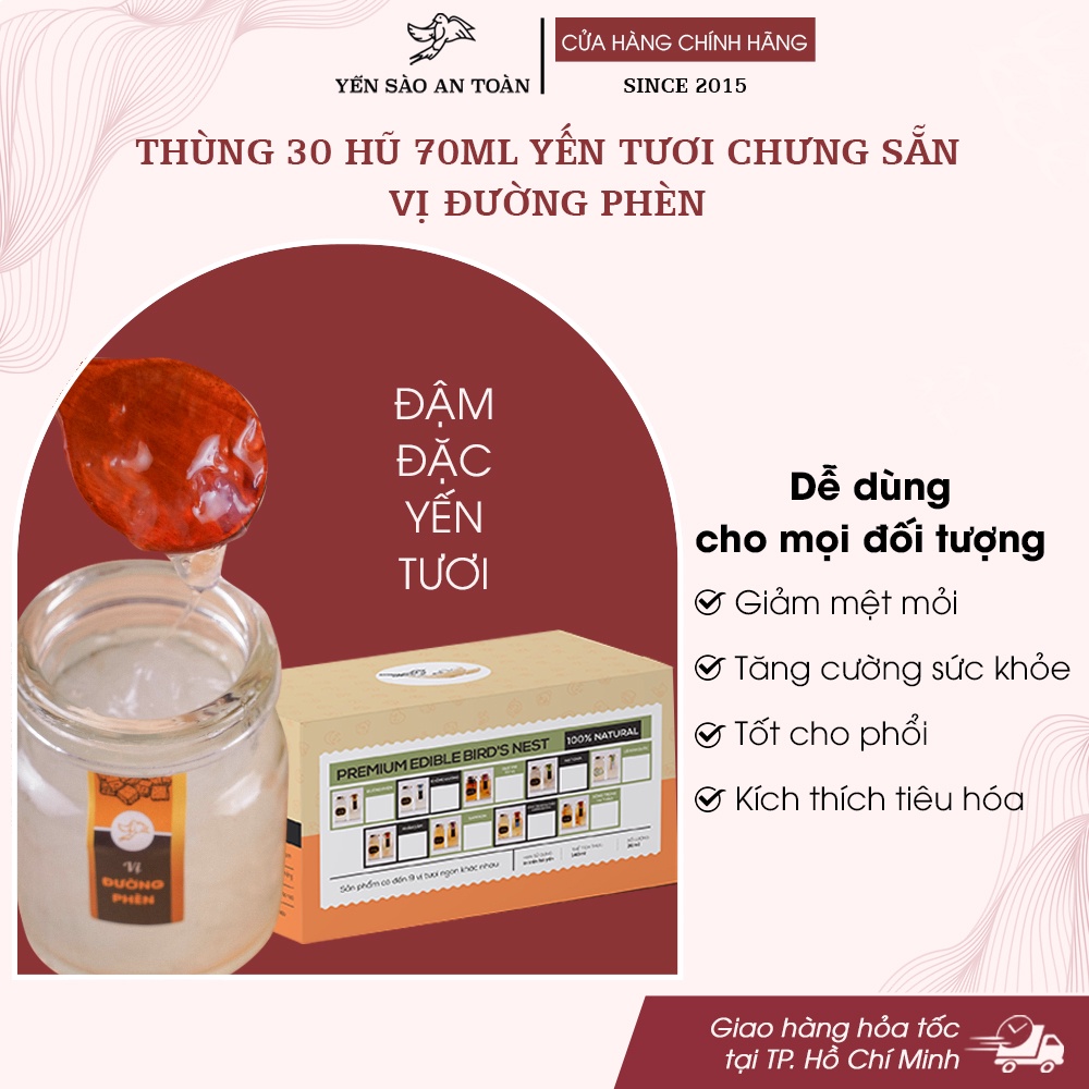 Thùng 30 hũ yến chưng sẵn 70ml GIẢM SÂU SIÊU TIẾT KIỆM cho gia đình MIX ĐẾN 10 vị ĐẬM ĐẶC YẾN TƯƠI từ Yến Sào An Toàn