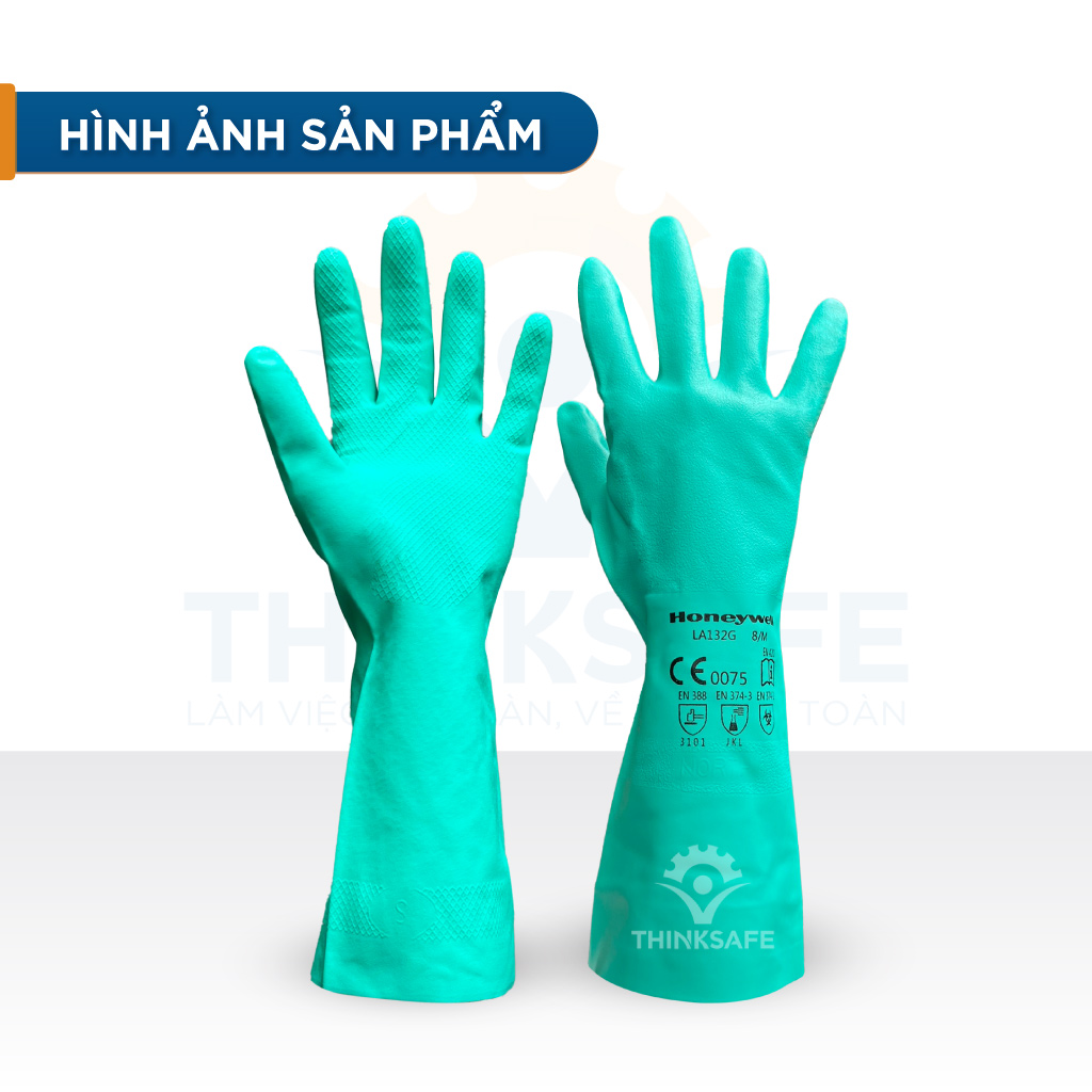 Găng tay chống hóa chất Honeywell LA132G, Bao tay cao su sử dụng trong ngành cơ khí, xử lý hóa chất, ôm tay bảo hộ