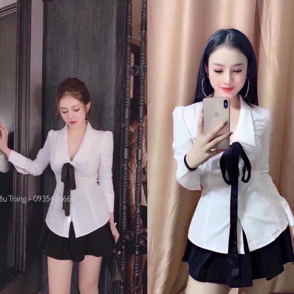 Gunkaymatter Sét Bộ Tiểu Thư Aó Sơ Mi Có Nơ Kèm Chân Váy Thời Trang Nữ Thiết Kế