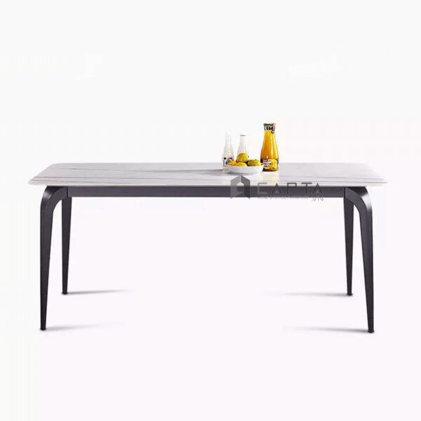 Bàn ăn mặt đá phiến TN1229-16E Bàn chữ nhật 1m6 mặt đá phiến chân sắt sơn tĩnh điện màu đen