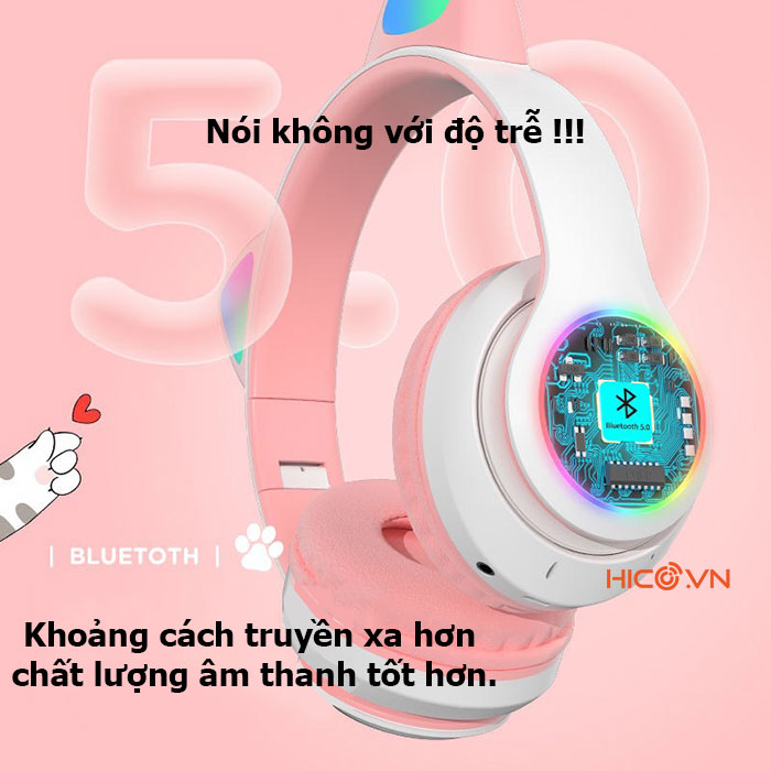 Tai Nghe Mèo bluetooth có mic Headphone Tai Bluetooth 5.0 AKS28 Có Micro Đàm Thoại, Chơi Game. Headphone Phát Sáng, Tai Nghe Mèo Cute Dễ Thương