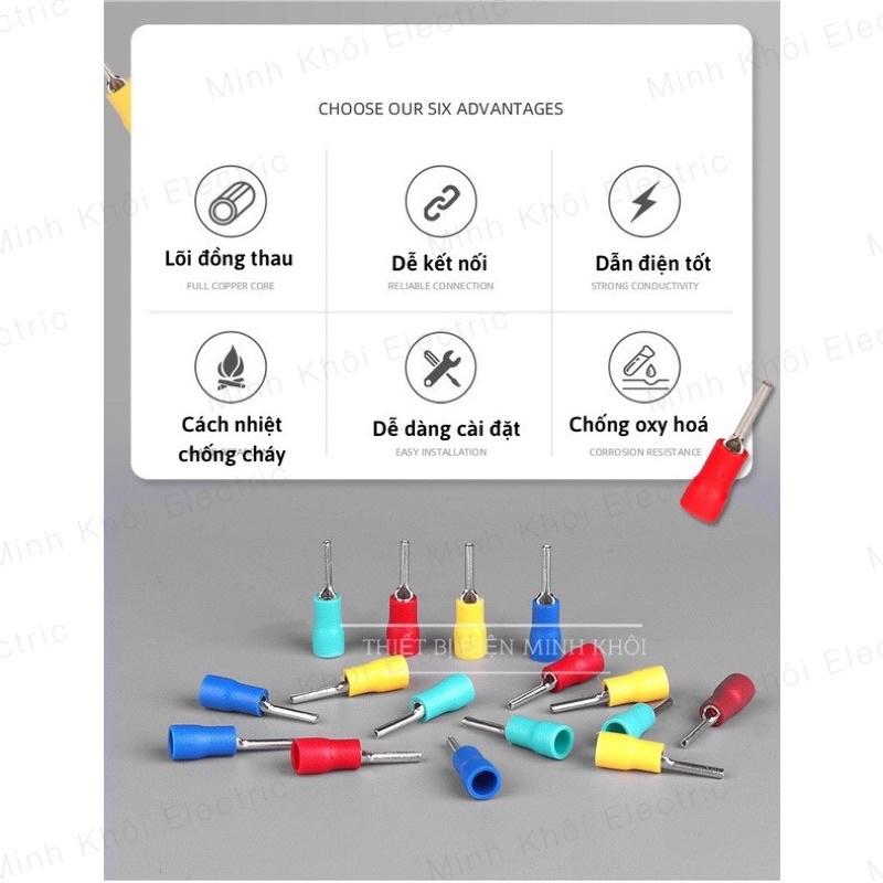 Cos Kim Đặc combo 100c, Đầu cos pin tròn đặc,đầu cốt kim bấm nối dây điện, cosse pin đặc