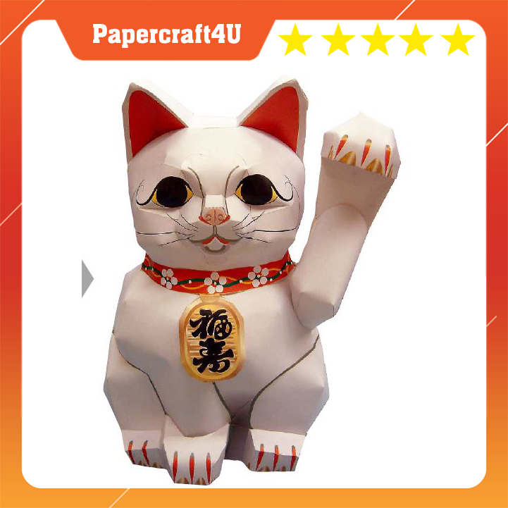 Mô hình giấy mèo may mắn Lucky Cat - Beckoning People (in mực dầu)
