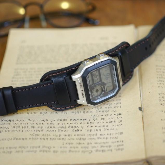 Dây đồng hồ RAM Leather cho casio ae1200 da bò đen - RAM bundstrap b1 black