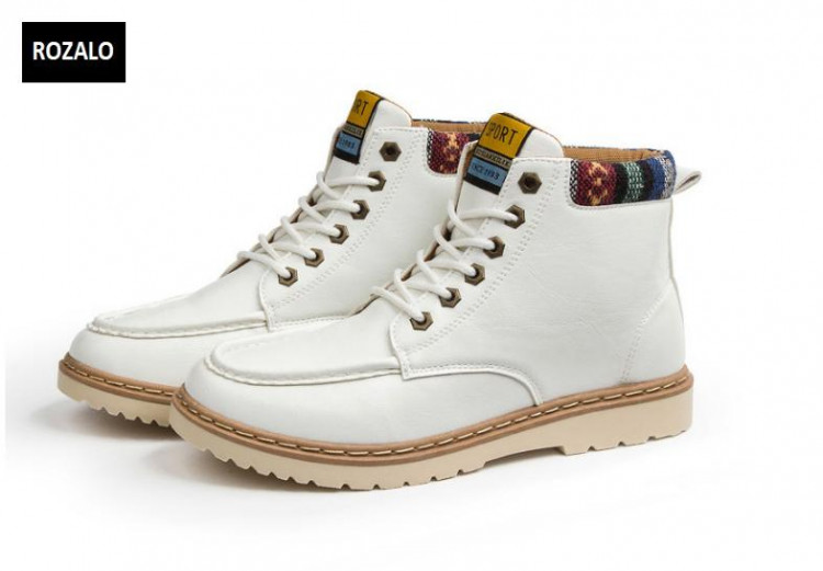 Giày nam cổ cao dã ngoại chống thấm đế bằng Rozalo RM58819W-Trắng