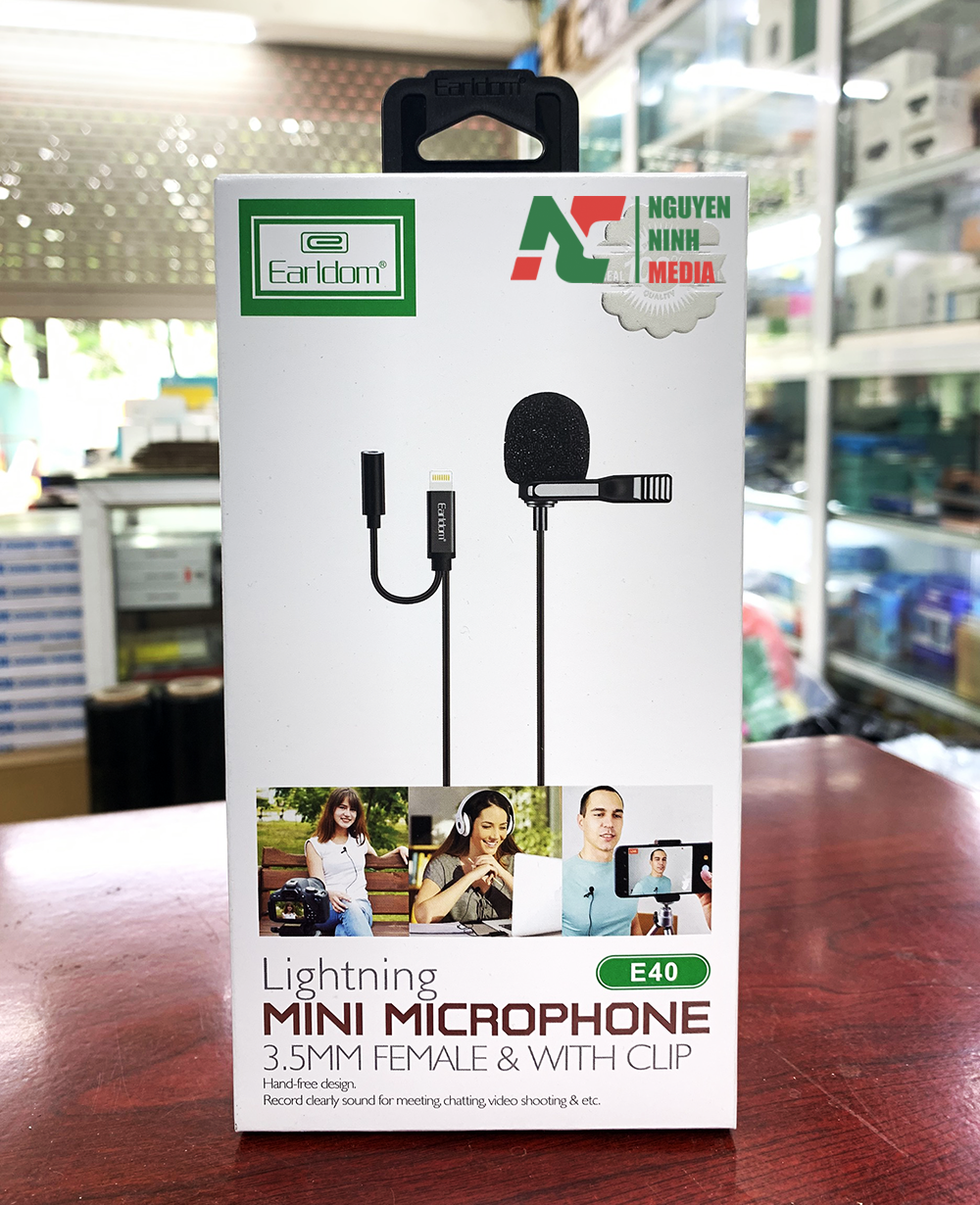 Mic Thu Âm Chân Lightning Cho iPhone, iPad Kèm Jack Cắm Tai Nghe Earldom E40 - Hàng Chính Hãng