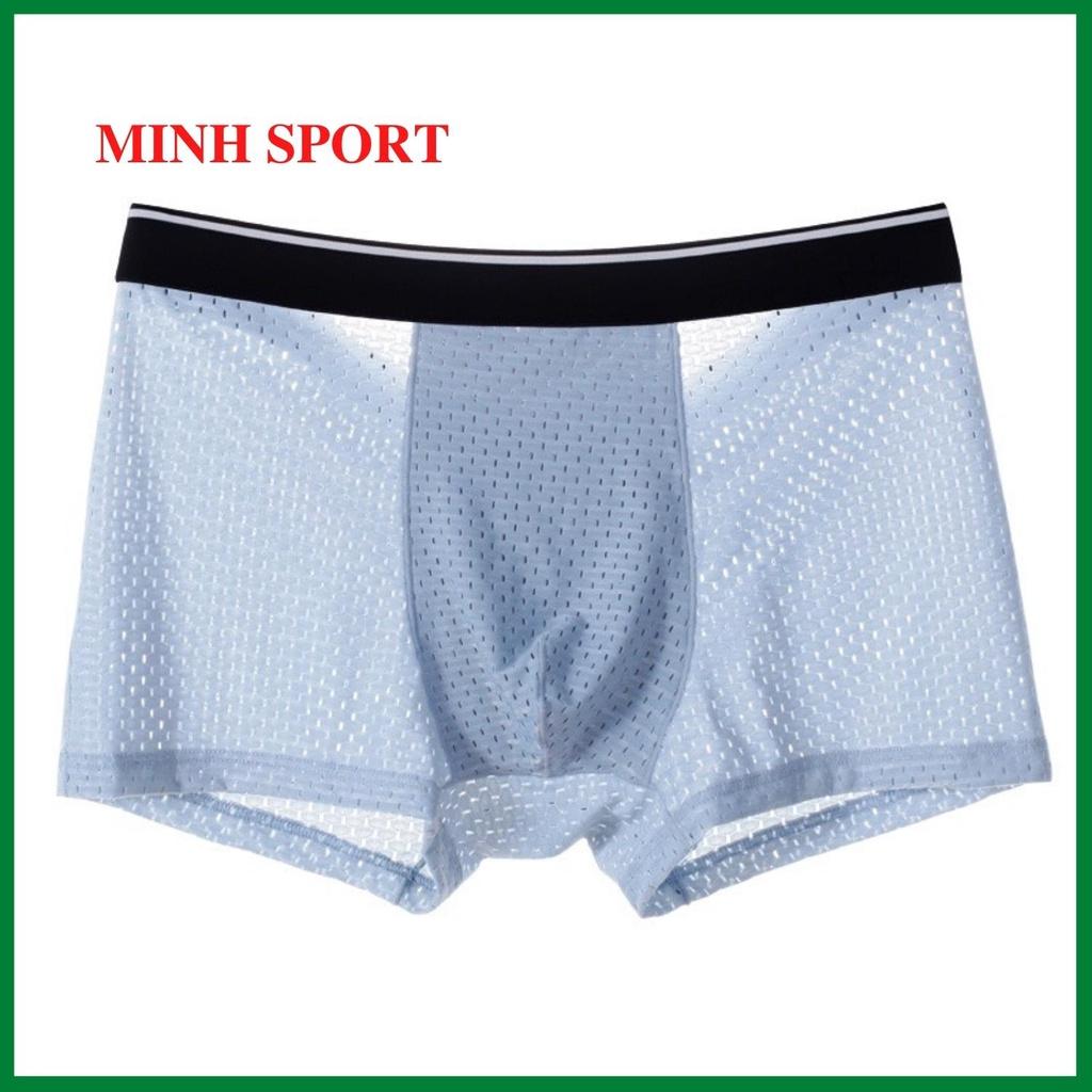 Quần lót nam boxer, quần sịp đùi băng lụa sợi tre, lưới trong suốt thoải mái và thoáng khí