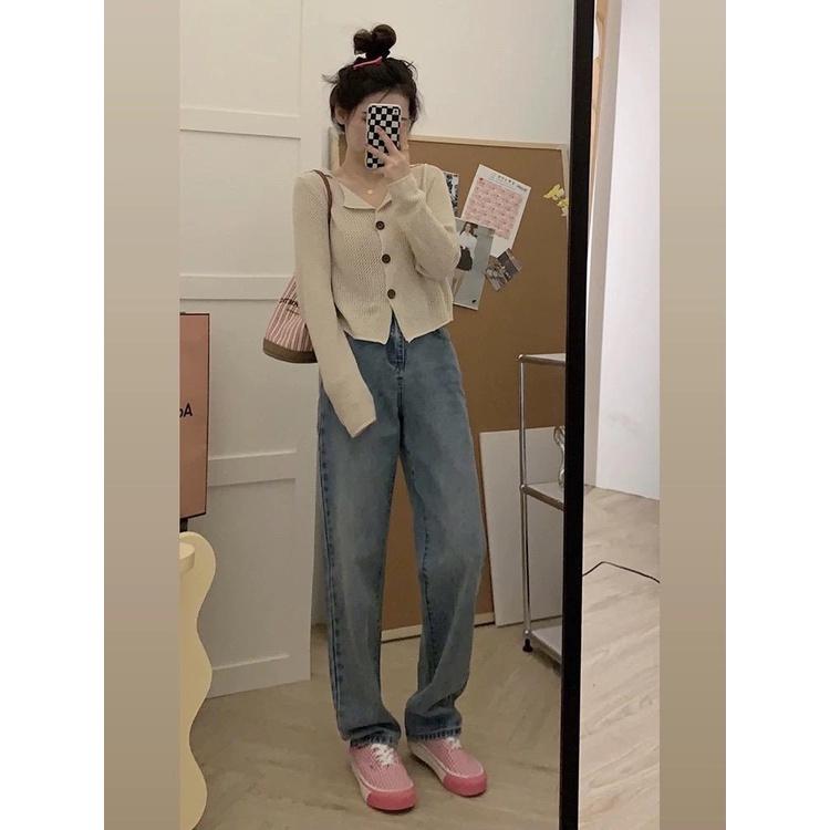 MS835 Áo len nữ montoghi đan móc cổ bẻ đính cúc
