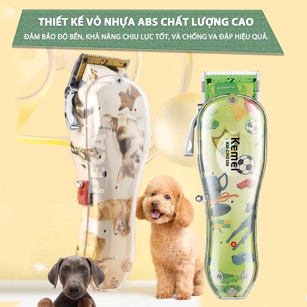 Tông đơ cắt lông thú cưng Kemei KM-CW2100 sử dụng không dây có thể cắt cho chó, mèo...công suất mạnh 5W - Hàng chính hãng