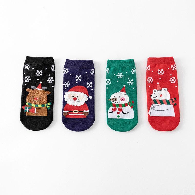 Vớ Ngắn Noel 4 Đôi 2021 Tất Cổ Ngắn In Họa Tiết Noel Hoạt Hình Vui Nhộn Tất Nữ Phong Cách Nhật Hàn Giáng Sinh Ulzzang