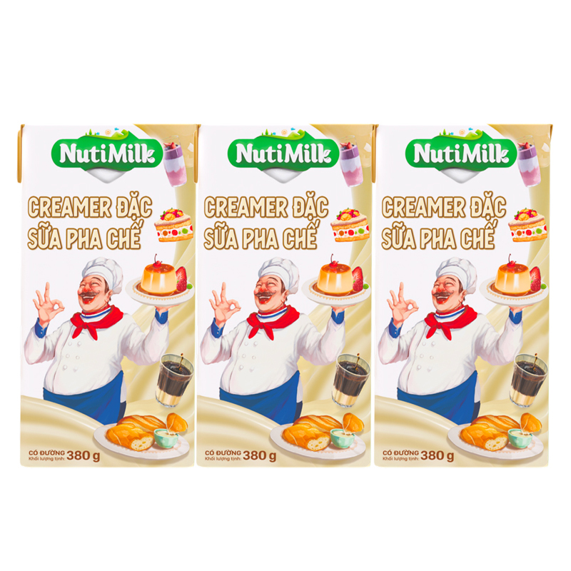 Combo 3 Creamer đặc Sữa pha chế có đường Nuti Hộp 380g CB3.SDH01TI NUTIFOOD