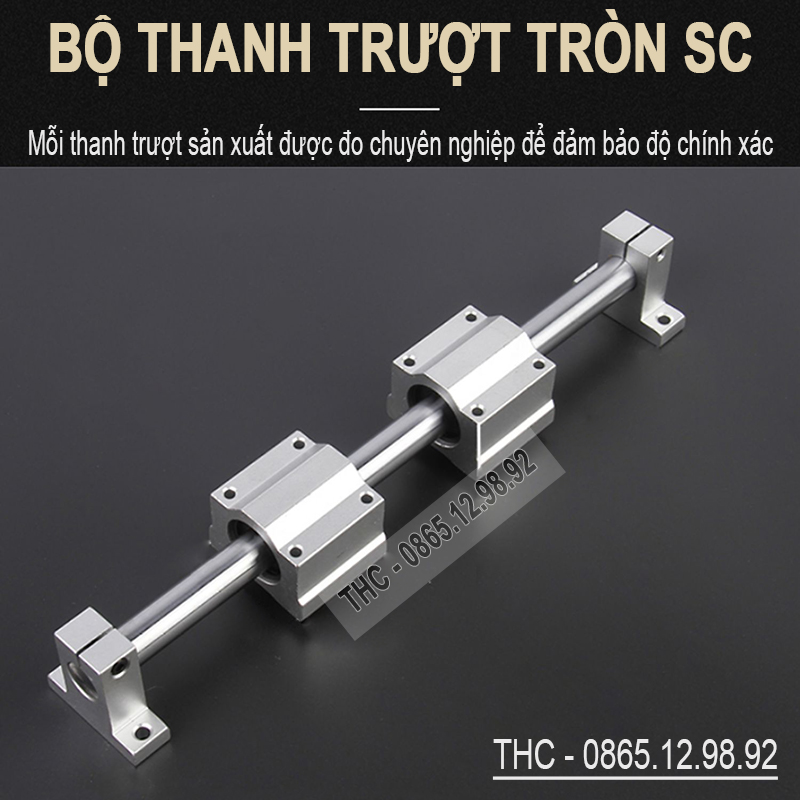 Bộ thanh trục trượt tròn phi 25mm (2 thanh SC25 dài 1 mét + 4 bi trượt SCS25UU + 4 gối đỡ SK25)