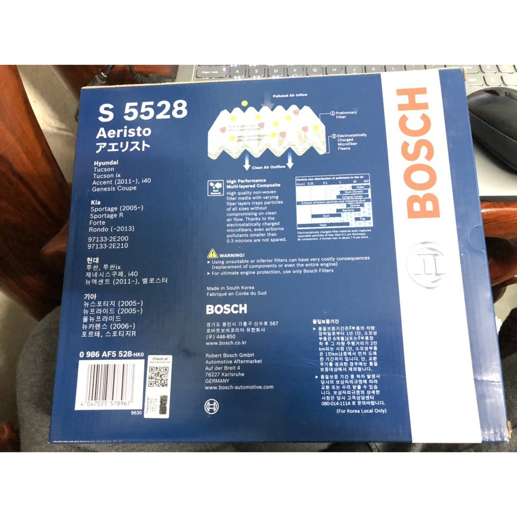 Lọc Điều Hòa Loại Tiêu Chuẩn / BOSCH / Ariesto / S5528 Cho Xe Kia Carens, Cerato, Soluto, Sportage, Hyundai Accent, Tucson,../